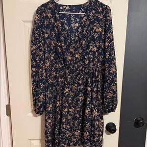 Cupshe Navy Floral Long Sleeve Dress
